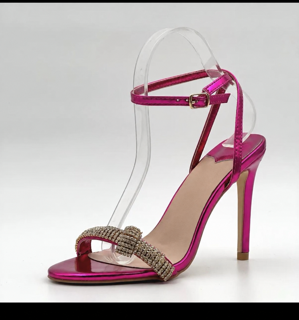 Sandales à talons noeud strass fuchsia