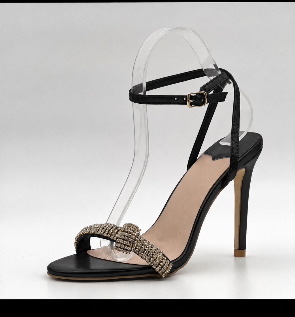 Sandales à talons noeud strass noir