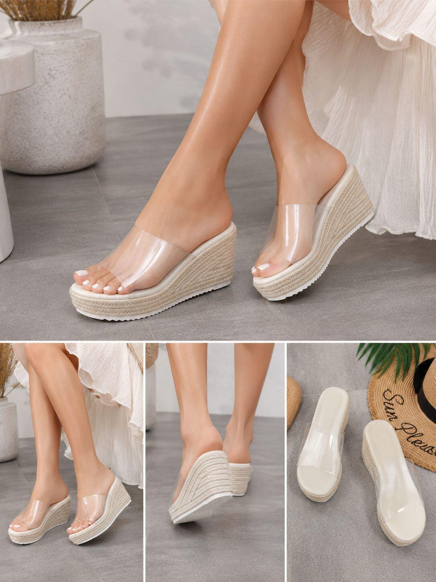 Mules compensées à larges brides transparentes - Oriya